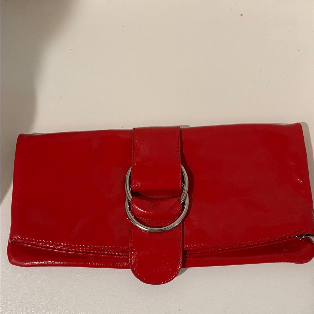 HOBO Red Patent Leather Clutch with Silver Hardware